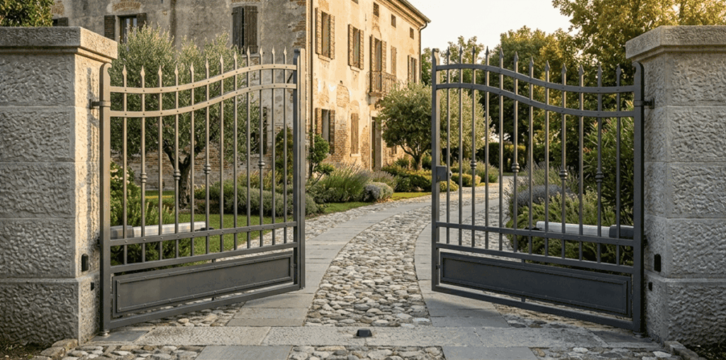 Cancello a battente in ferro per ingresso villa a Treviso