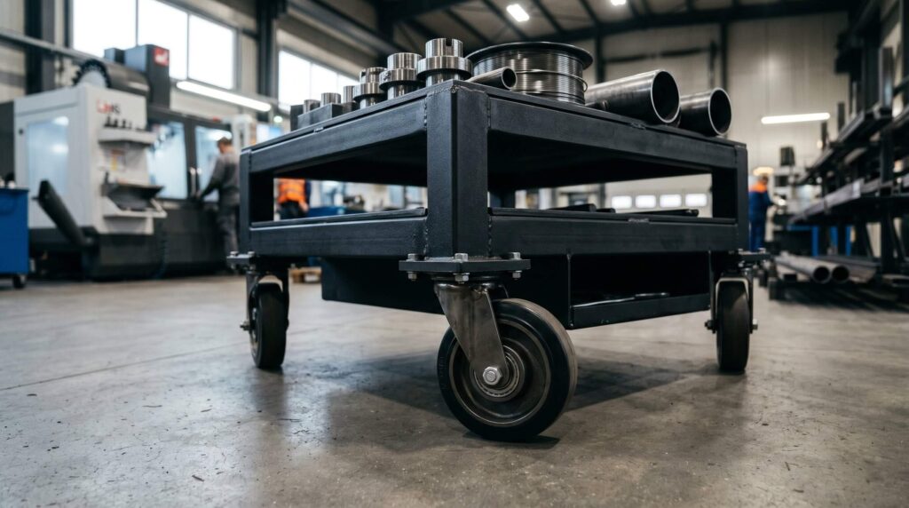 Carrello industriale in ferro su misura per movimentazione merci e minuteria