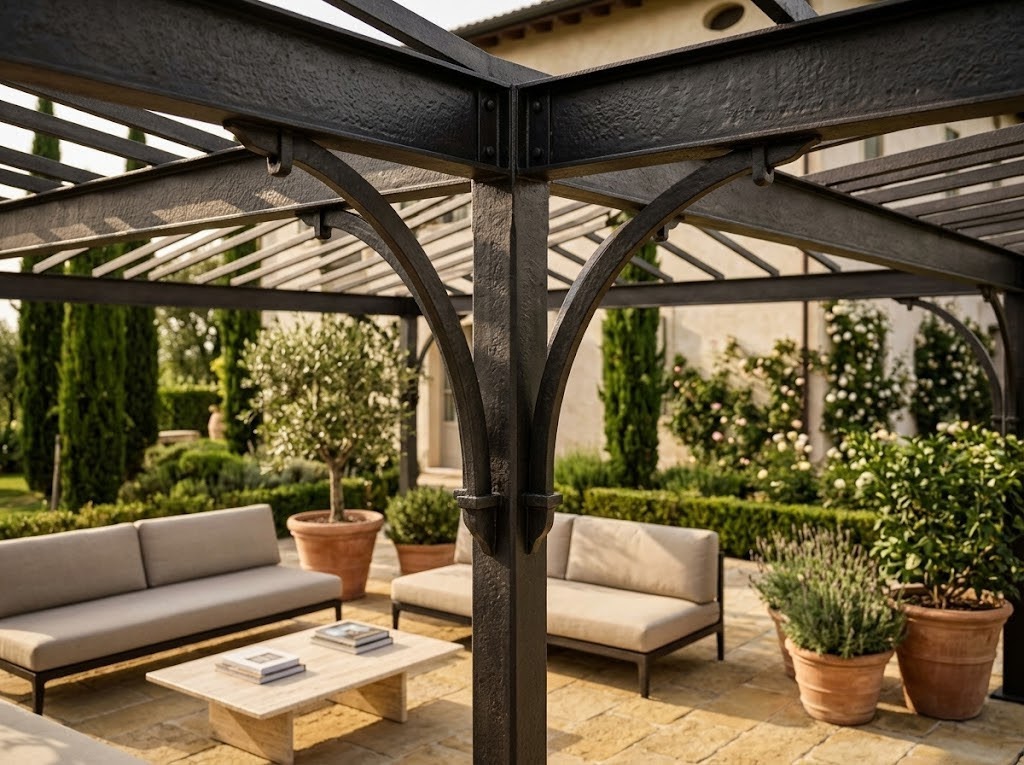 Pompeiana in ferro su misura di design artigianale per giardino privato in Veneto