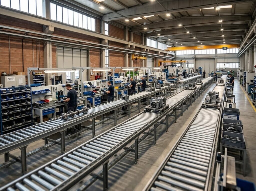 Impianto con rulliere metalliche per la logistica e movimentazione industriale in Veneto