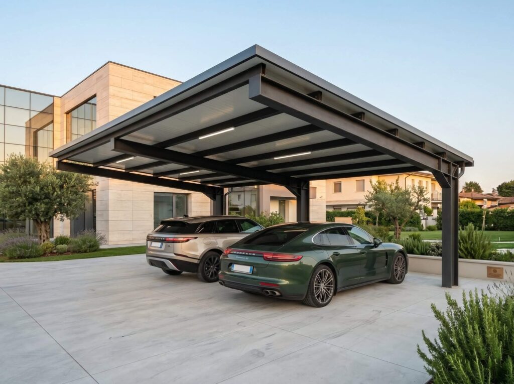 Carport in ferro su misura per posto auto e coperture esterne in Veneto - 2A Carpenteria - Costruzioni metalliche Treviso