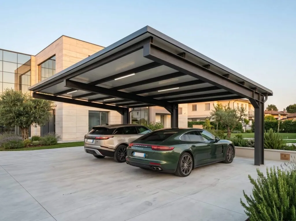 Carport in ferro su misura per posto auto e coperture esterne in Veneto - 2A Carpenteria - Costruzioni metalliche Treviso