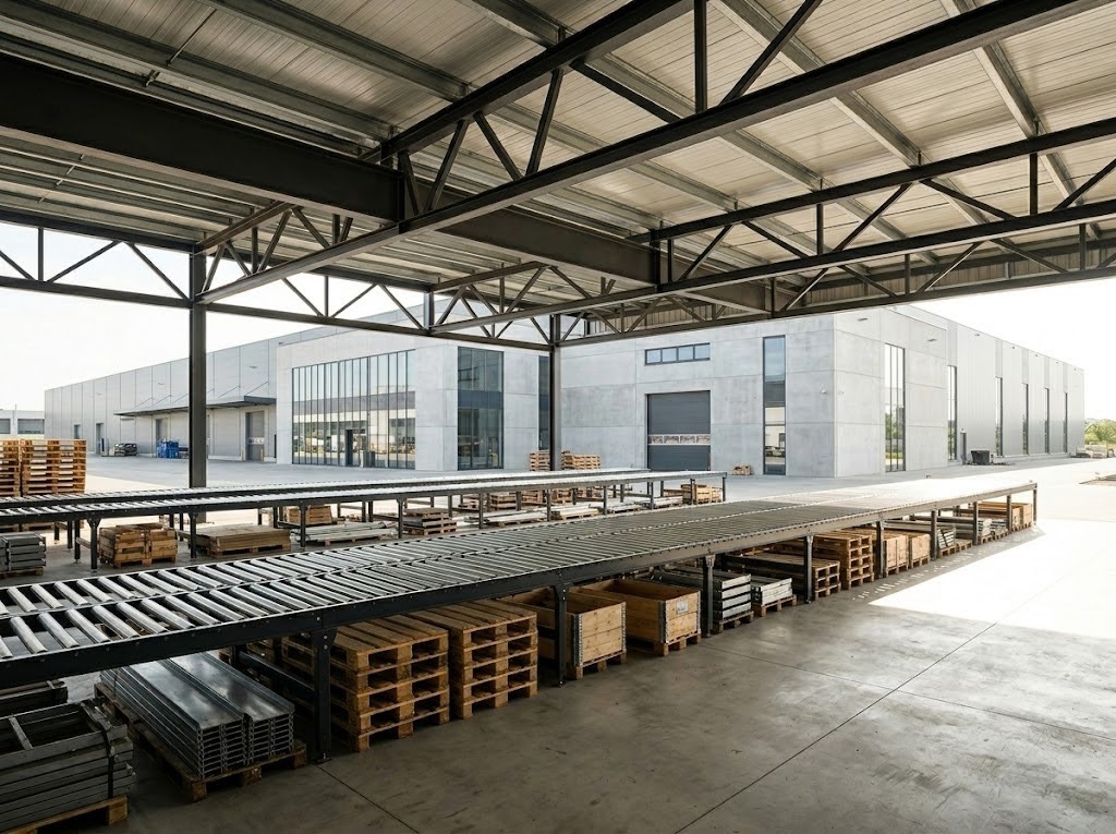 Copertura industriale in ferro per stoccaggio merci esterno e logistica in Veneto